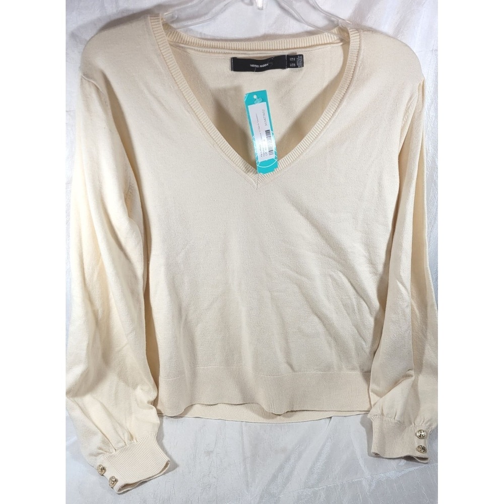 Stitch Fix Vera Moda Hollykaris Long Sleeve V-Neck Pullover Sweater Off White XL